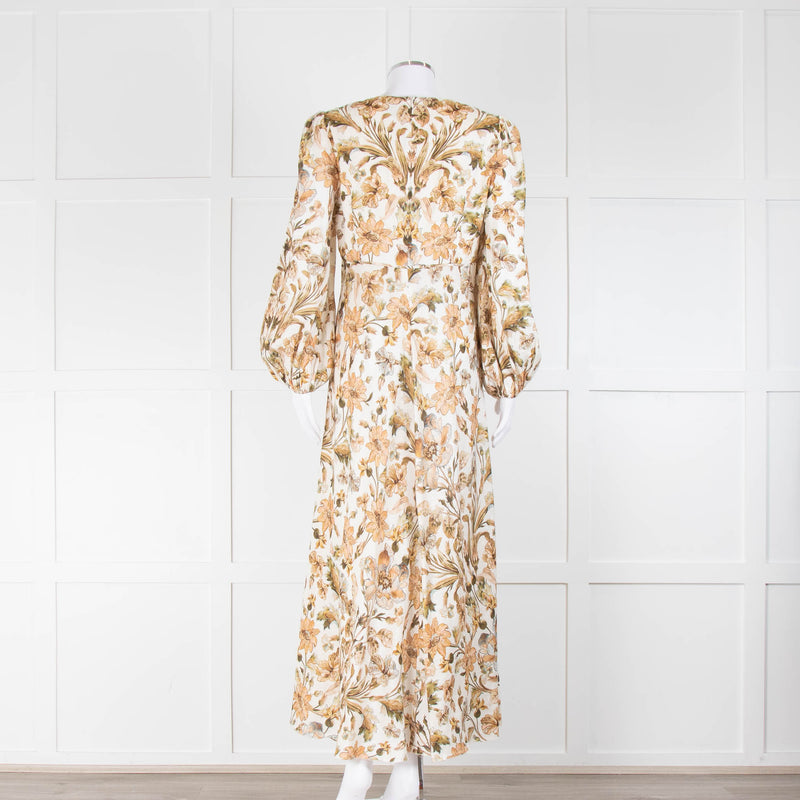 Zimmermann High Neck Linen Muted Floral Dress