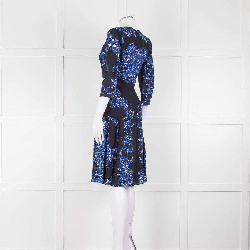 Erdem Dark Navy Blue Floral Fit And Flare Dress