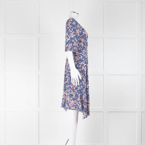 Isabel Marant Blue Floral Ruched Front Midi Dress