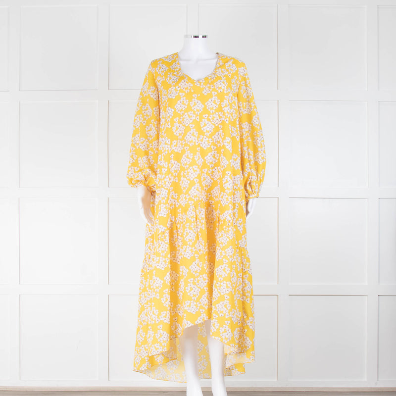 Borgo De Nor Yellow White Floral Long Sleeve Maxi Dress