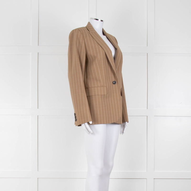 Me + Em Beige Cream Stripe Single Breasted Blazer