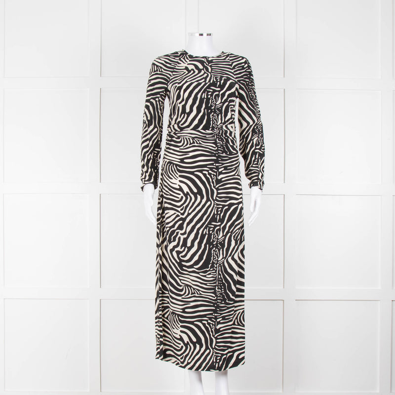 By Malene Birger Zebra Print Ruched Front Maxi Dress