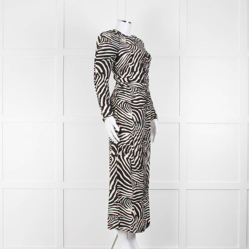 By Malene Birger Zebra Print Ruched Front Maxi Dress