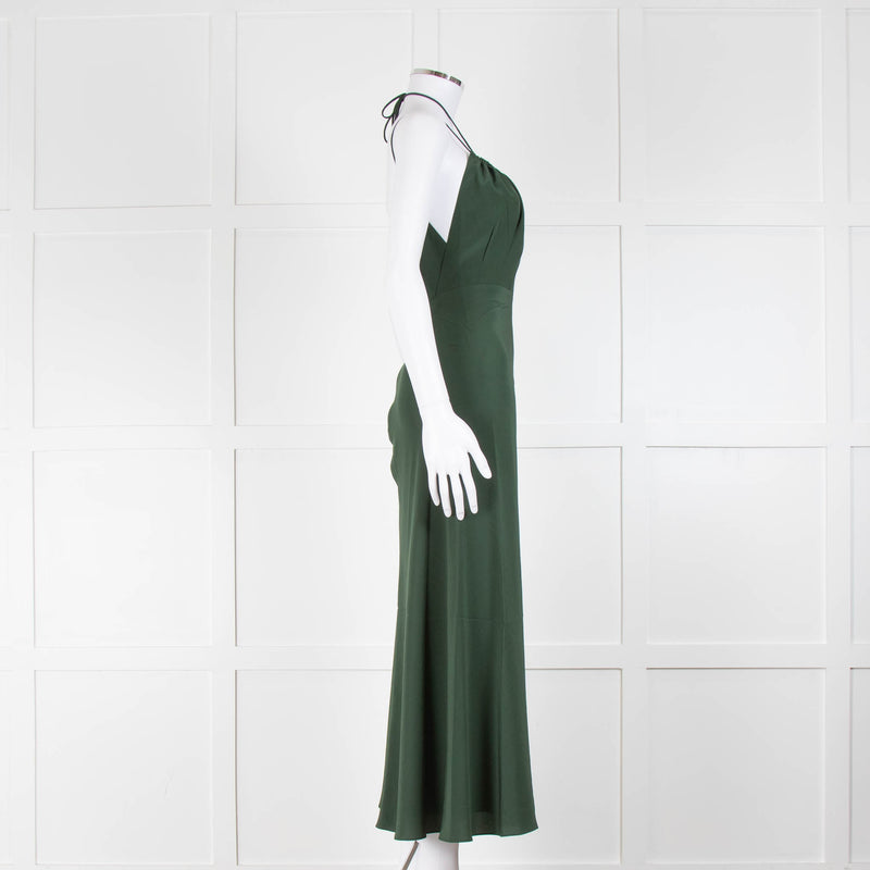 Toteme Forest Green Silk Gathered Neck Halter Neck Maxi Dress