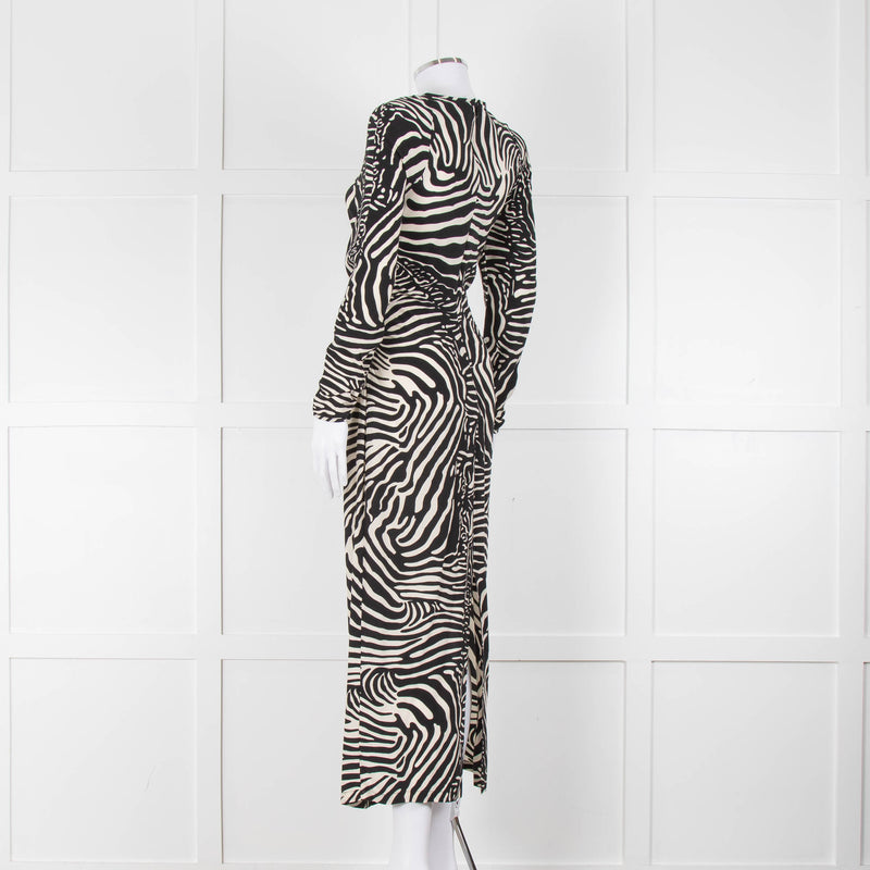 By Malene Birger Zebra Print Ruched Front Maxi Dress