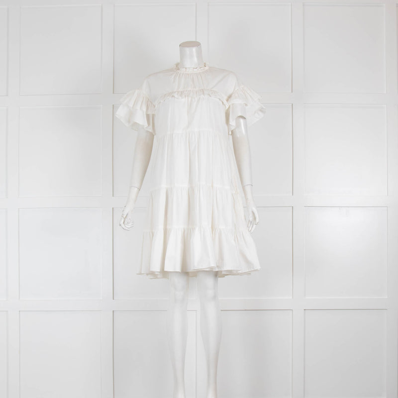 Ulla Johnson White Frill Detail Cotton Mini Dress