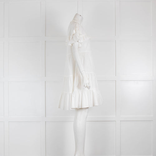 Ulla Johnson White Frill Detail Cotton Mini Dress