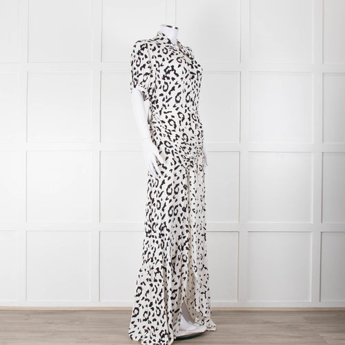 Self-Portrait Maxi White and Black Leopard Dress with Keyhole Neckline