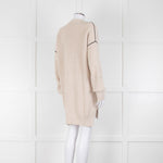 Me + Em Beige Chunky Cashmere Blend Cardigan with Black Piping Detail