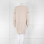 Me + Em Beige Chunky Cashmere Blend Cardigan with Black Piping Detail