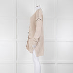 Me + Em Beige Chunky Cashmere Blend Cardigan with Black Piping Detail