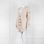 Me + Em Beige Chunky Cashmere Blend Cardigan with Black Piping Detail