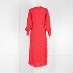 McQ Red Swallow Print Midi Dress