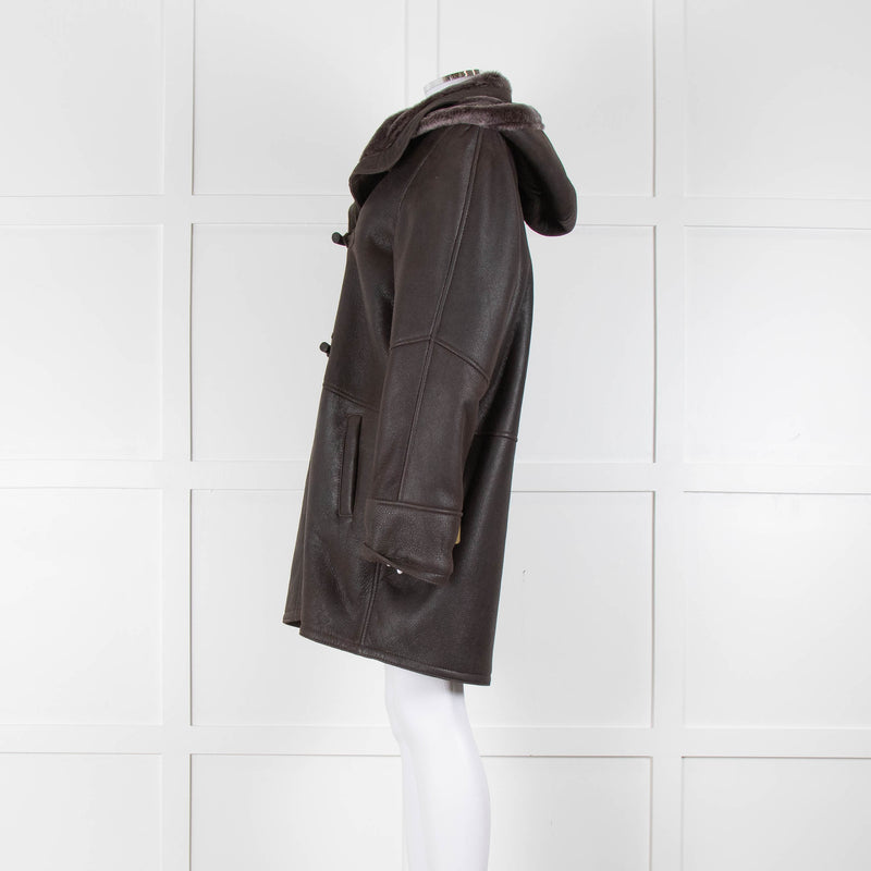 Celtic & Co Brown Shearling Duffle Coat With Detachable Hood