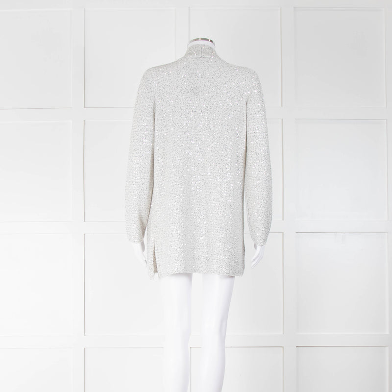 Amina Rubinacci White Knitted Sequin Cardigan