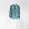 Suncoo Turquoise Patterned Tie Neck Blouse