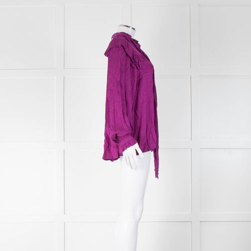 Suncoo Purple Frilled Tie Neck Blouse