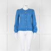 Wyse Blue Mohair Mix Crochet Front Pearl Button Cardigan