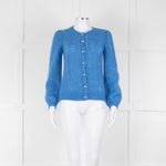 Wyse Blue Mohair Mix Crochet Front Pearl Button Cardigan