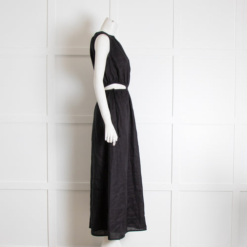 Faithful The Brand Black Linen Dress with Waist Cut Outs