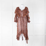 Louizon Rust Coloured Floral Frilled Dress with Lurex Thread