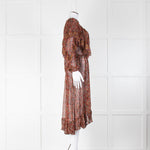 Louizon Rust Coloured Floral Frilled Dress with Lurex Thread