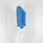 Wyse Blue Mohair Mix Crochet Front Pearl Button Cardigan