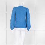 Wyse Blue Mohair Mix Crochet Front Pearl Button Cardigan