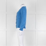 Wyse Blue Mohair Mix Crochet Front Pearl Button Cardigan