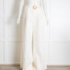 Zimmermann Cream Linen Trousers with Belt & Raffia Buckle