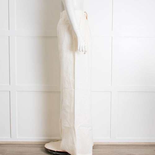 Zimmermann Cream Linen Trousers with Belt & Raffia Buckle