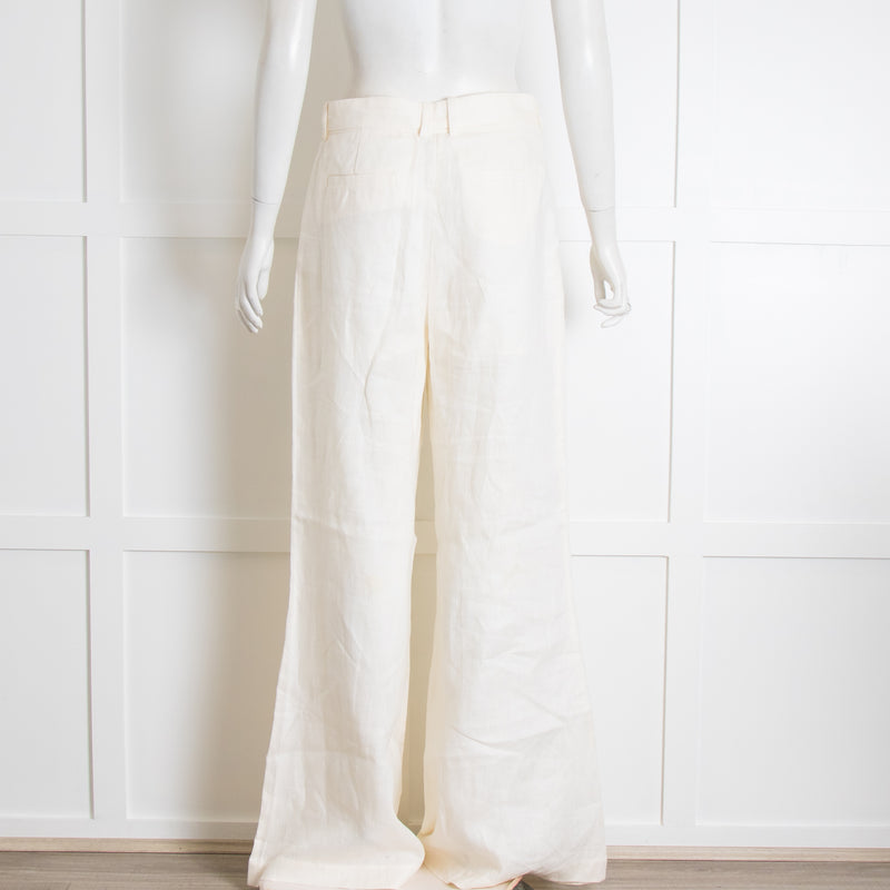 Zimmermann Cream Linen Trousers with Belt & Raffia Buckle