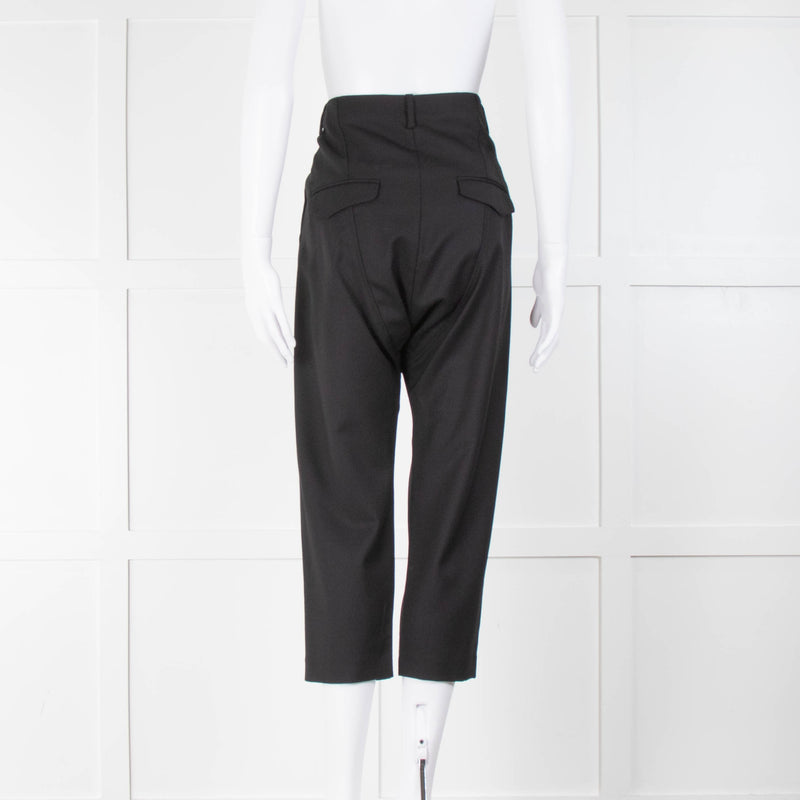 Nili Lotan Black Paris Stretch Wool Drop Crotch Trousers