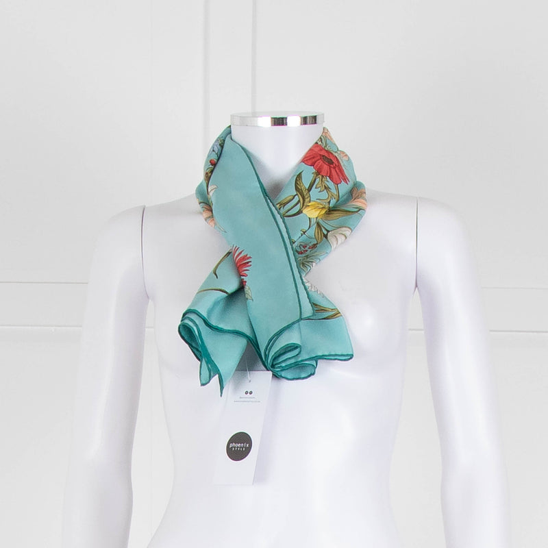 Gucci Turquoise 'Blooming in Your Garden' Silk Scarf