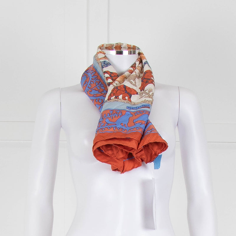 Hermes Orange 'Early America' Silk Scarf