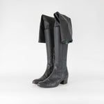 Chanel Black Dark Green Leather Thigh High Over The Knee Boots