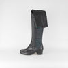 Chanel Black Dark Green Leather Thigh High Over The Knee Boots