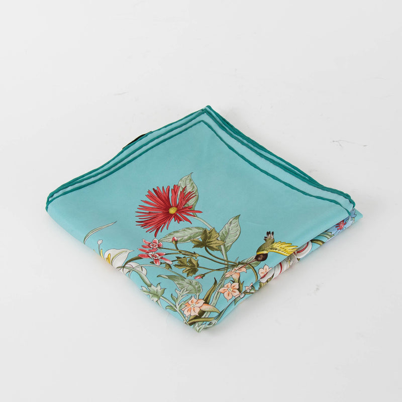 Gucci Turquoise 'Blooming in Your Garden' Silk Scarf