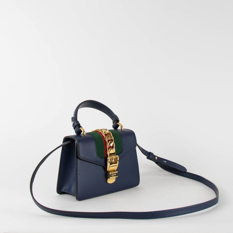 Gucci Navy Blue Leather Mini Sylvie Shoulder Bag