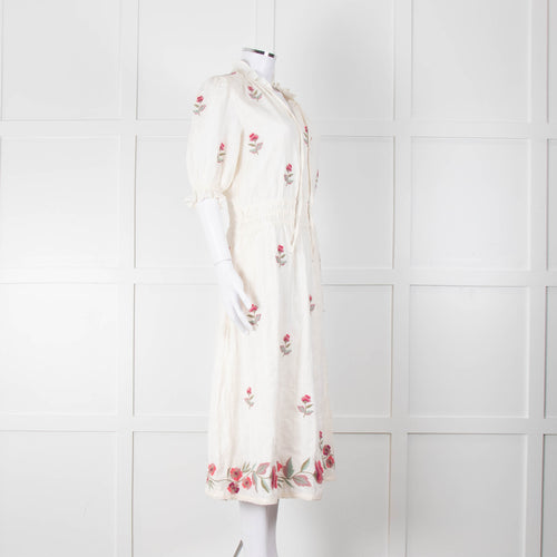 MABE Cream Floral Embroidery Midi Dress