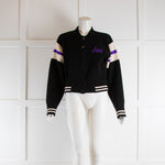 Sandro Black Varsity Fine Knit Bomber Jacket