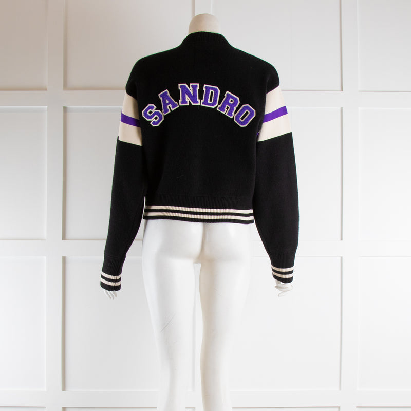 Sandro Black Varsity Fine Knit Bomber Jacket