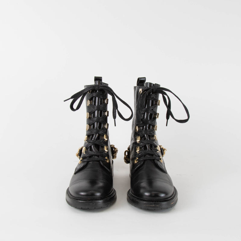 Lanvin Black Biker Boot With Gold Hardware