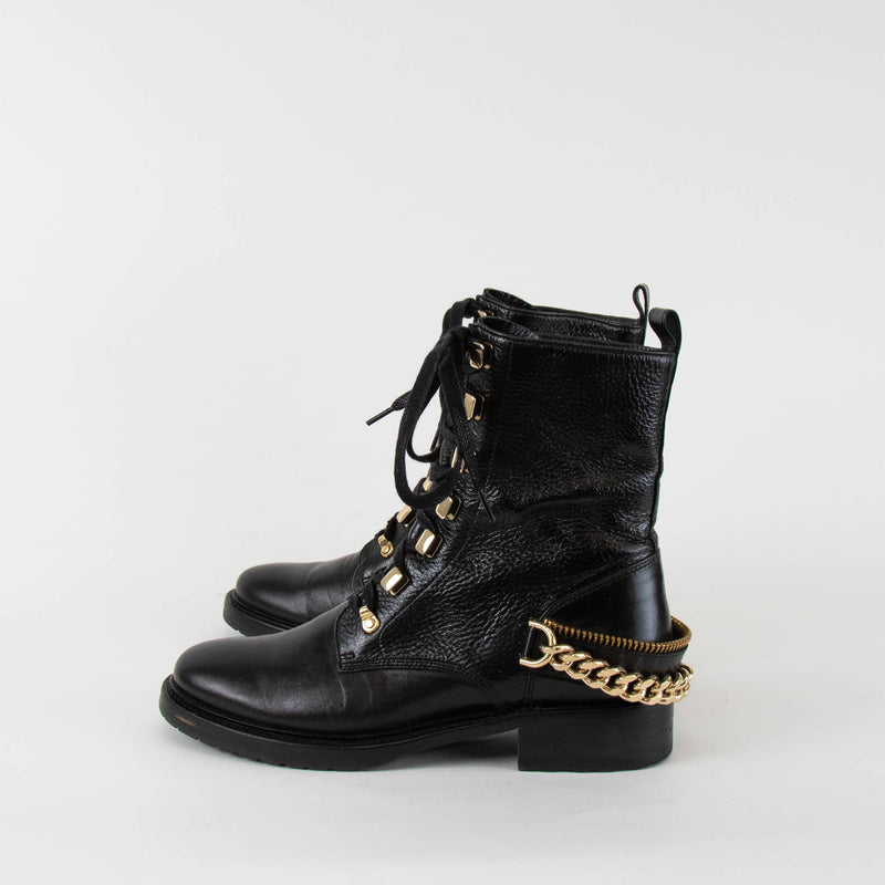 Lanvin Black Biker Boot With Gold Hardware