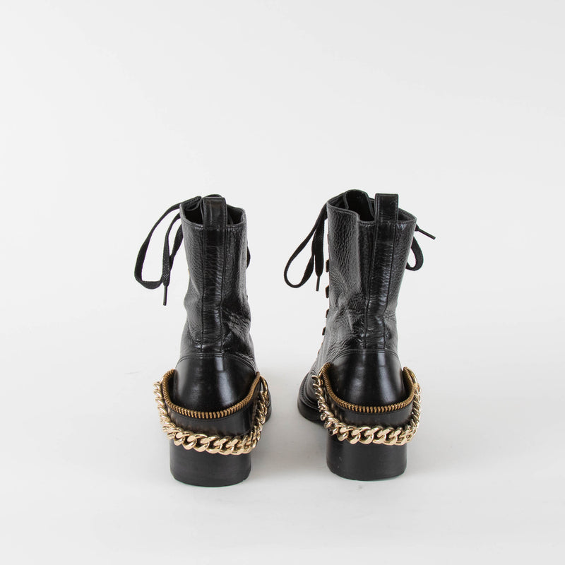 Lanvin Black Biker Boot With Gold Hardware