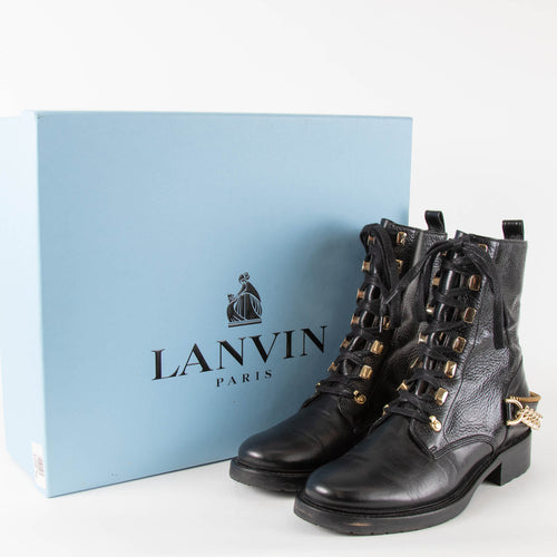 Lanvin Black Biker Boot With Gold Hardware