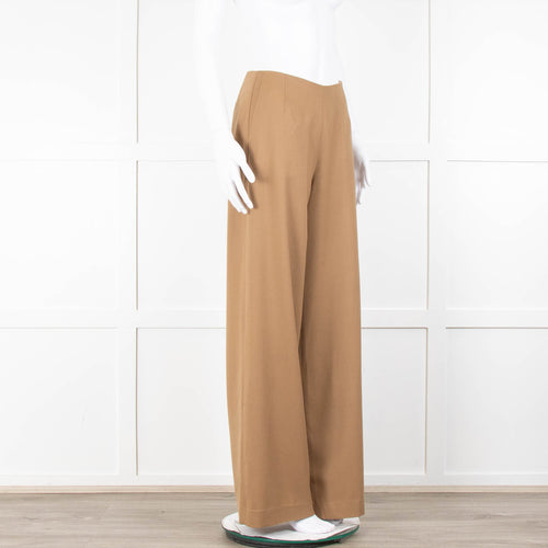 Bamford Tan Wool Back Zip Wide Trousers