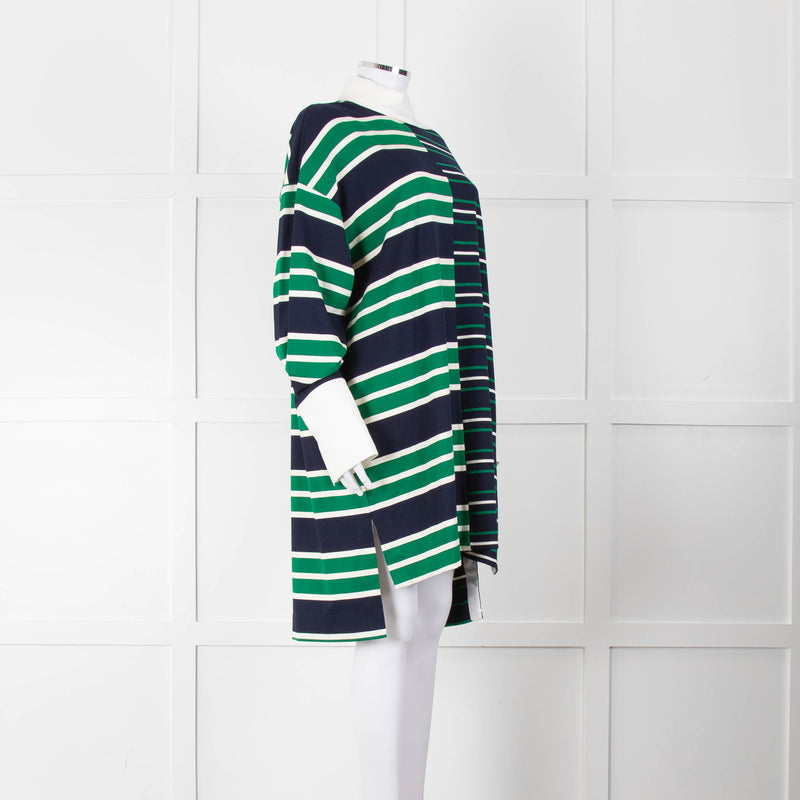 Monse Navy Green Striped Cotton Tunic Dress