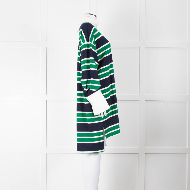 Monse Navy Green Striped Cotton Tunic Dress