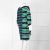 Monse Navy Green Striped Cotton Tunic Dress